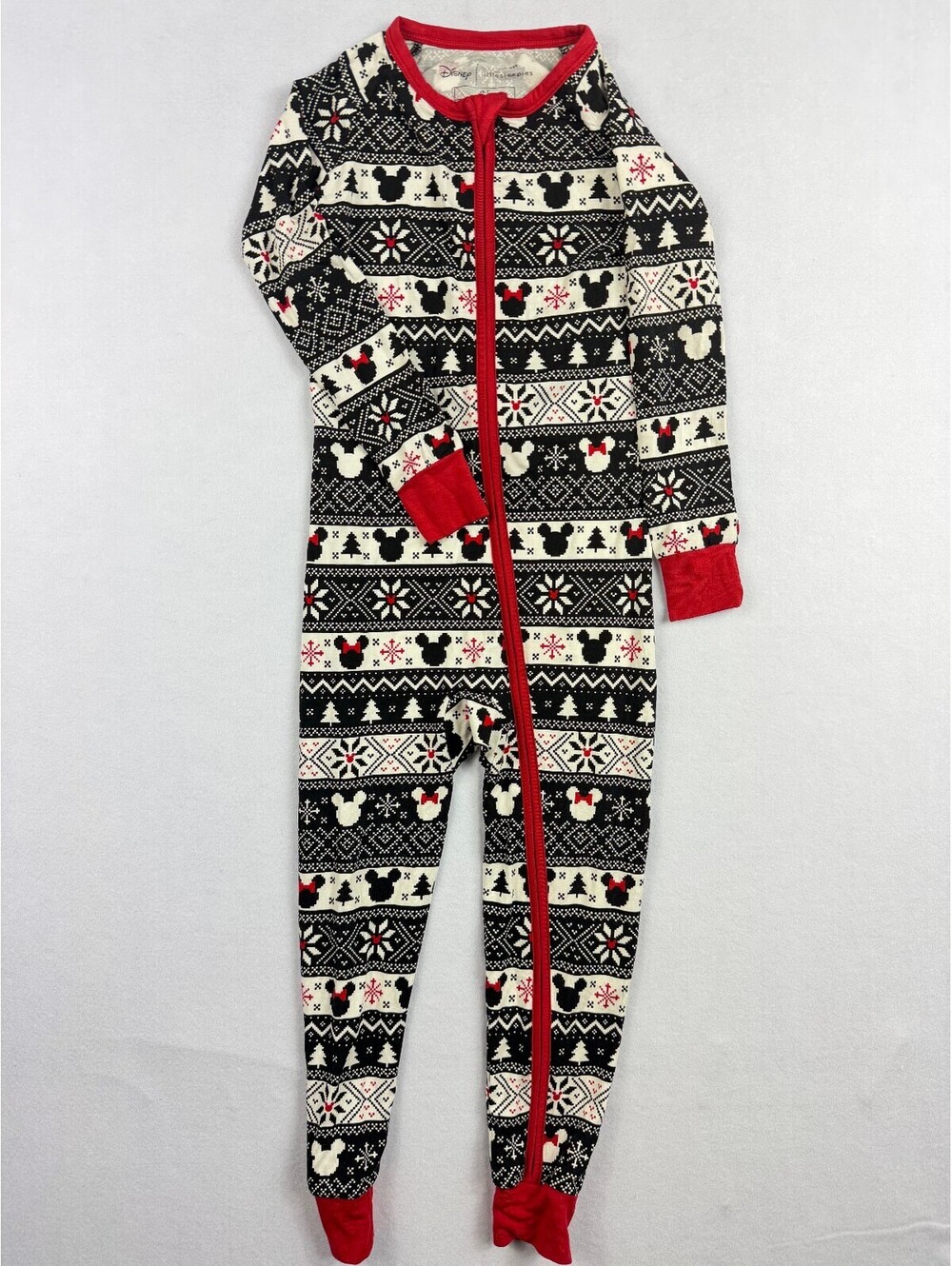 Disney Little Sleepies Fair Isle Christmas Zip Pajama 4T Mickey Minnie PJ